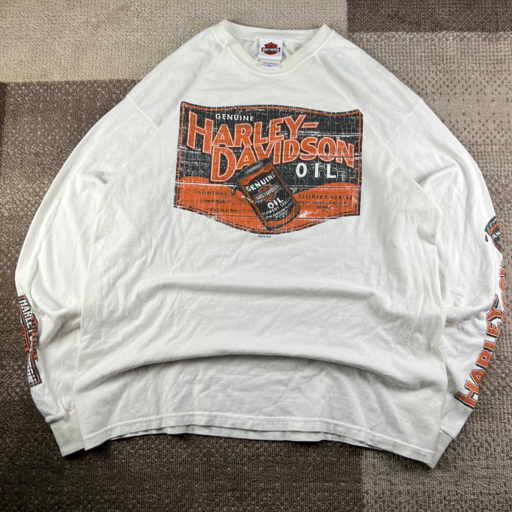 Harley-Davidson Oil Can Sleeve Hits Long Sleeve Graphic T-Shirt White XL